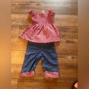 Vintage Charming Floral Top and Blue Jeans Set for Kids